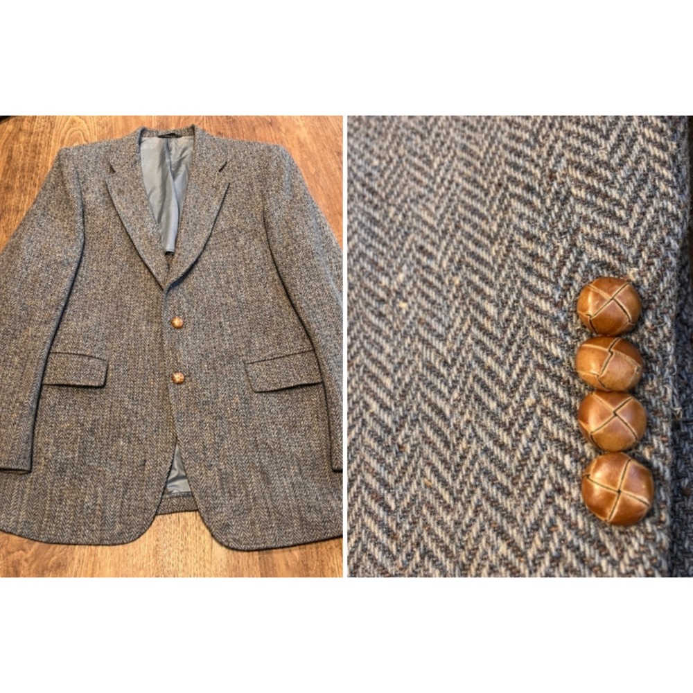 Harris‎ Tweed 42R Wool Sport Coat Herringbone Unstructured Blazer USA Tailored